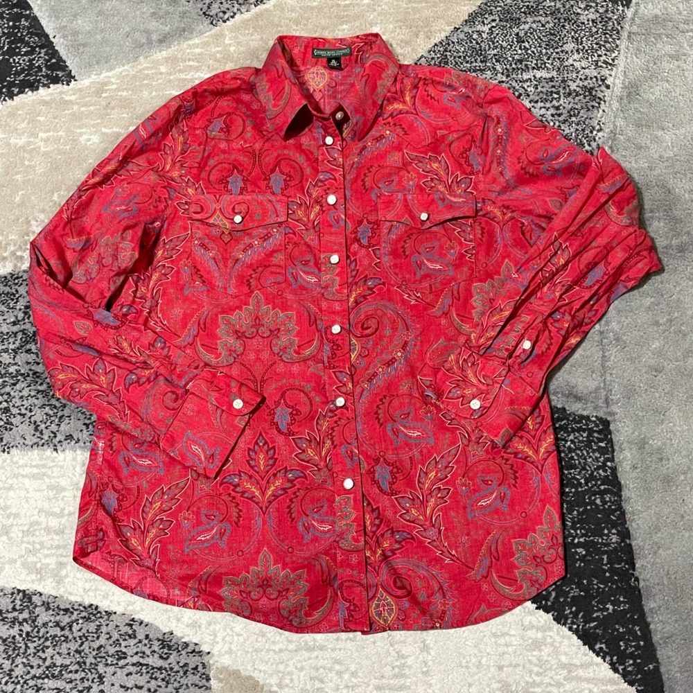 Polo Ralph Lauren Jeans Co Shirt Women XL Red Paisley Western Snap Button Rodeo